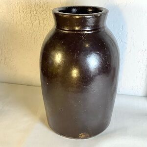 Vintage Stoneware Condiment Crock Jar Brown Glaze 6.5 inches Tall  Floral Vase